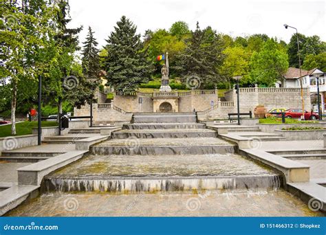 Beautiful Fountains in Downtown of the Modern City Ramnicu Valcea. European Travel Destination ...