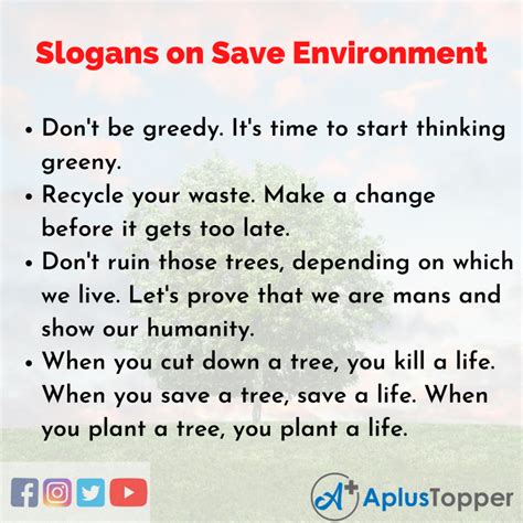 Save Environment Slogans | Unique and Catchy Save Environment Slogans in English - A Plus Topper