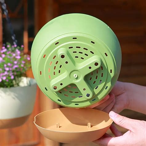 1pc Hanging Double Chain Hanging Basket Balcony Green Plant Automatic Suction Basin Flower Pot ...