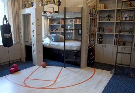 Boys sports bedroom complete with mini basketball court, climbing wall & boxing bag | Cool ...