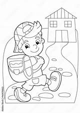 Cartoon coloring Page  boy going To School Or Getting Back Home sketch template