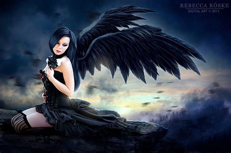 Into the Dark, dark angel, art, wings, angel, bonito, woman, fantasy, girl, gothic, HD wallpaper ...