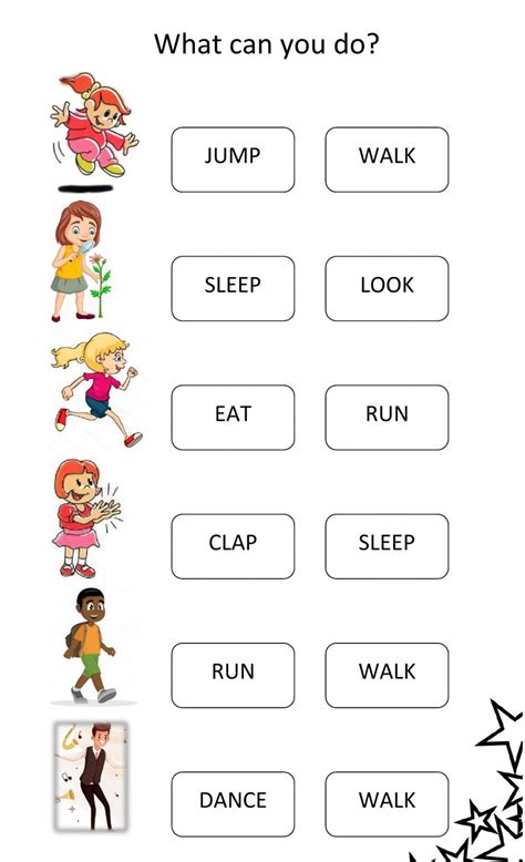 Action Verbs Interactive Worksheet for Kids