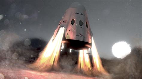 Concept art for SpaceX's Red Dragon landing on Mars by computer designer Chris Monson. K ...