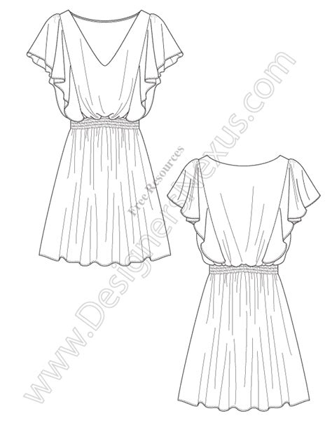 V67 Draped Dress Illustrator Flat Drawing - Designers Nexus