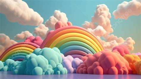 Vibrant Pastel Clouds And Rainbow Illustrated In 3d Background, Pastel Rainbow, Rainbow Clouds ...