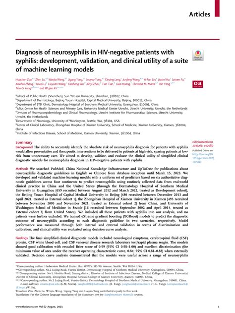 (PDF) Diagnosis of neurosyphilis in HIV-negative patients with syphilis: development, validation ...