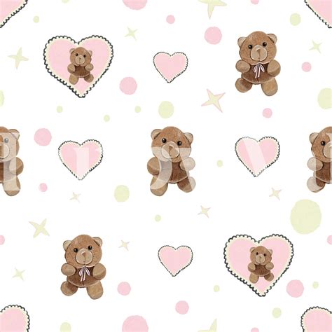 Teddy Bear with Hearts Wallpaper | Happywall