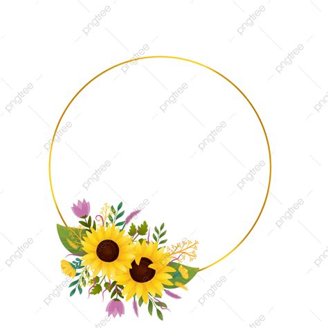Sunflower Bouquet PNG Image, Circle Frame Decorated With Sunflower Bouquet, Floral, Sunflower ...