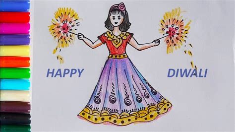 Diwali drawing for kids | How to draw safe diwali festival | Cute girl ...