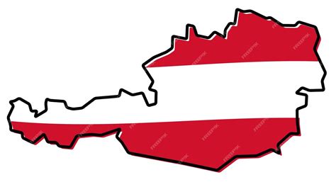 Premium Vector | Simplified map of austria outline, with slightly bent flag under it.