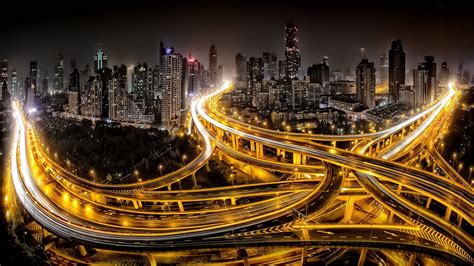 Time lapse photography super skyway during night time, Shanghai ...