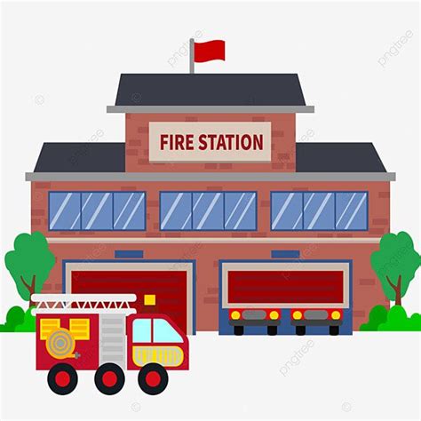 Fire Station Vector PNG Images, Fire Station Cartoon Building Fire ...