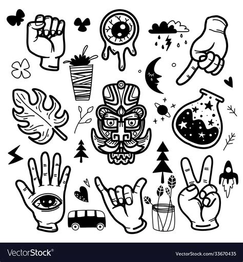 Stickers hand drawn doodle tattoo style Royalty Free Vector