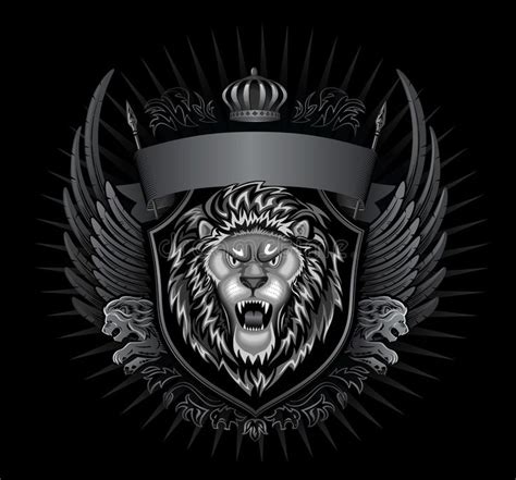 Black Background Roaring Lion. Emblem with Crown and Stripe and Wings , #AD, #Roaring, #Lion, # ...