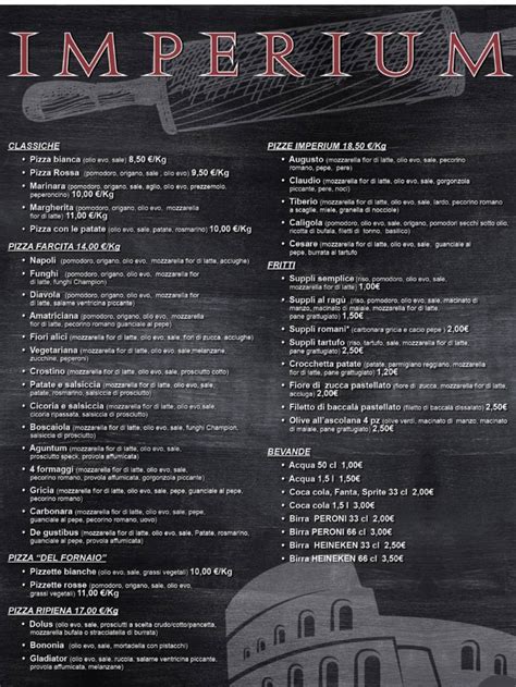 Menu at Imperium pizzeria romana, Rome