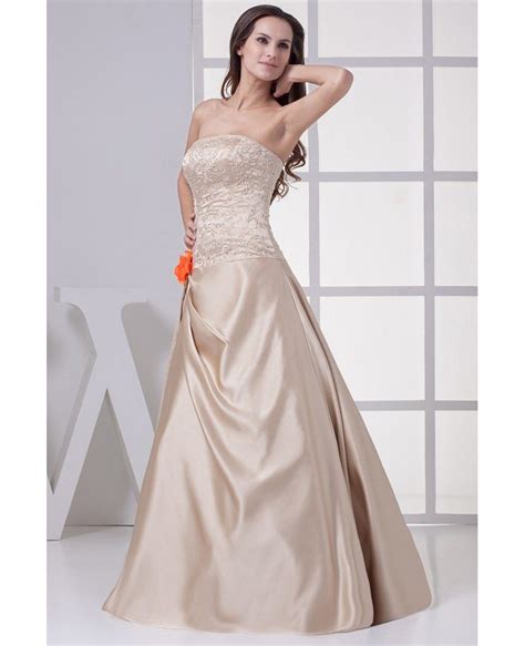 Strapless Embroidered Champagne Color Wedding Dress with Flower #OPH1192 $215 - GemGrace.com
