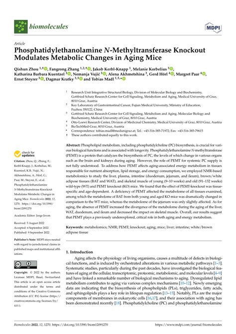 (PDF) Phosphatidylethanolamine N-Methyltransferase Knockout Modulates ...