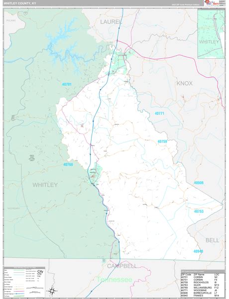 Whitley County, KY Zip Code Map - Premium