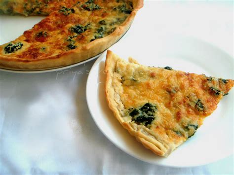 Priya's Versatile Recipes: Eggless Spinach & Emmental Cheese Quiche