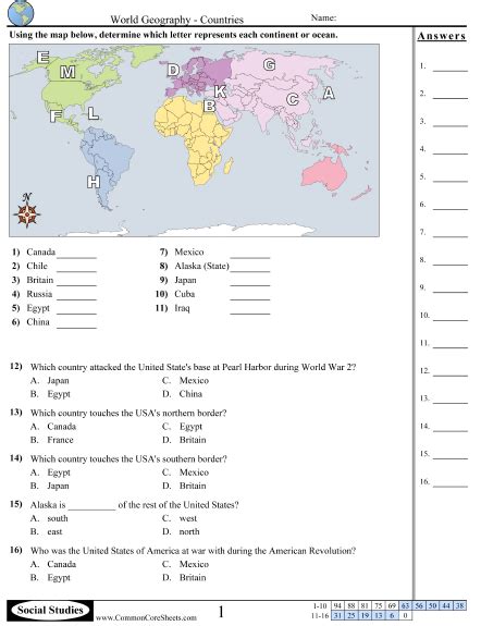 World Geography Worksheets Pdf