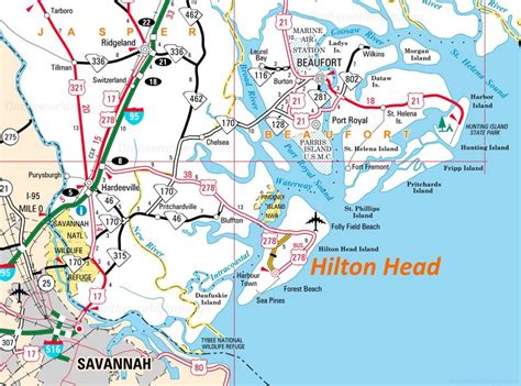 Hilton Head Island Area Road Map - Ontheworldmap.com