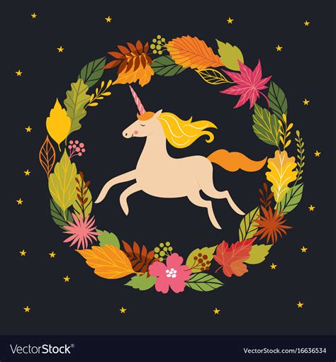 Hello fall autumn unicorn on black background Vector Image