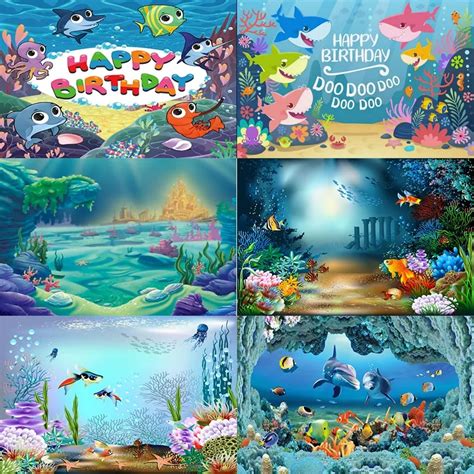 Baby Shower Shark Seabed Photo Backdrop 1st Happy Birthday Party Ocean Sea Photography ...