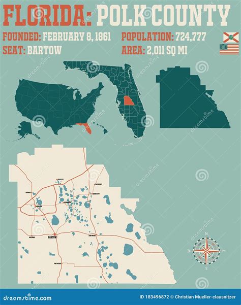 Map of Polk County in Florida Stock Vector - Illustration of federal ...
