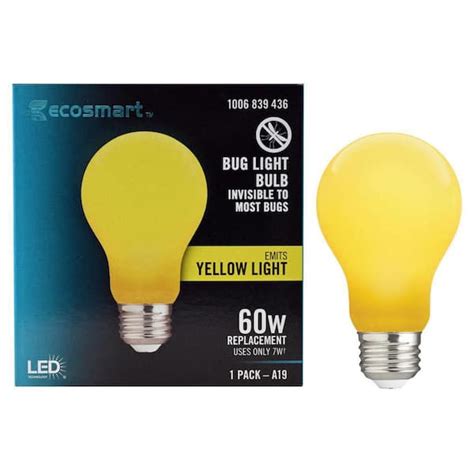 EcoSmart 60-Watt Equivalent A19 Outdoor Bug Light Yellow LED Light Bulb ...