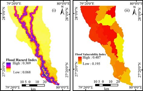 (i) Flood hazard zone map, (ii) Flood vulnerability zone map | Download ...