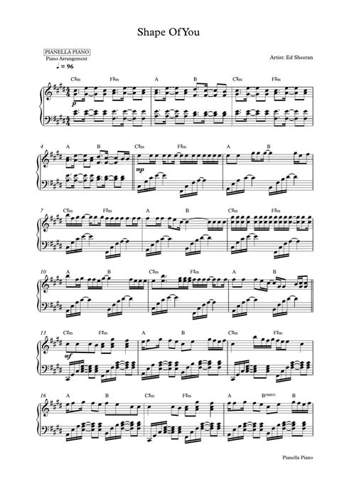 Ed Sheeran - Shape Of You (Piano Sheet) Sheets by Pianella Piano