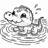 Baby Alligator Coloring Page Crayons Big Eyes Water Gator Reptile Zoo  sketch template