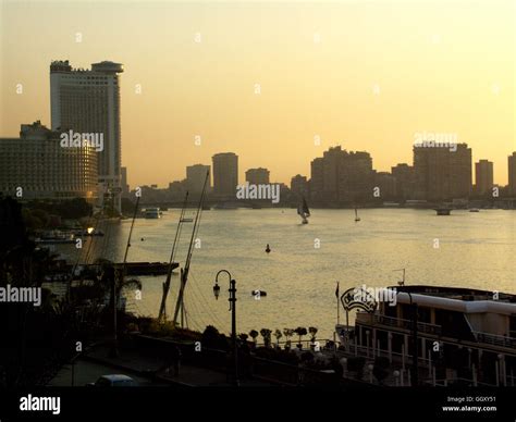 Nile sunset view from the Intercontinental Hotel in Cairo – Egypt Stock ...