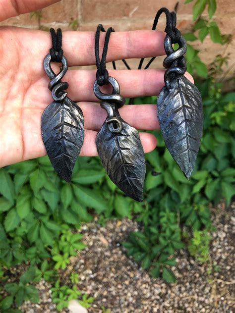 Hand Forged Iron Leaf Pendant | Etsy