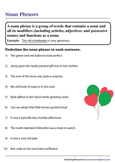 Noun Phrase Worksheet English Grammar Tenses, English Worksheets For ...