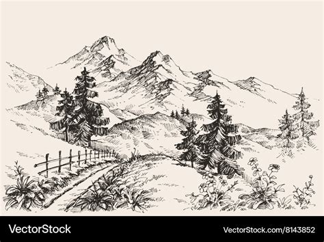 Artistic sketch of mountain ranges Royalty Free Vector Image