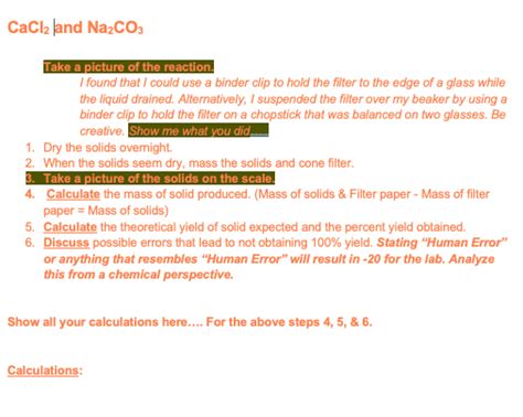 CaCl2 land Na2CO3 Take a picture of the reaction. I | Chegg.com