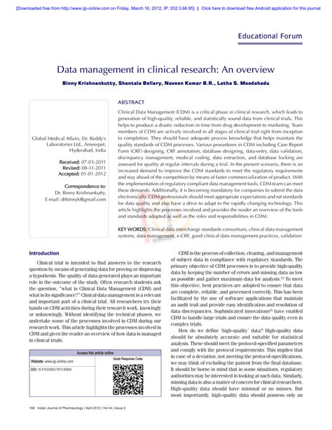 Data management in clinical research: An overview (PDF Download Available)