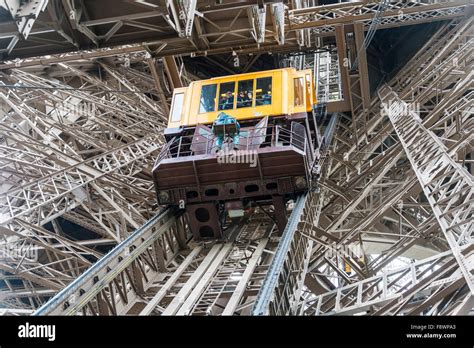 Elevator in the Eiffel Tower, Paris, Ile de France, France Stock Photo - Alamy