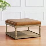 HUIMO Large Square Ottoman Coffee Table for Living Room, Upholstered Tufted Faux Leather ...