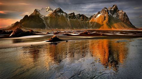 nature, Landscape, Water, Clouds, Iceland, Sea, Mountains, Sand, Snowy Peak, Reflection, Coast ...