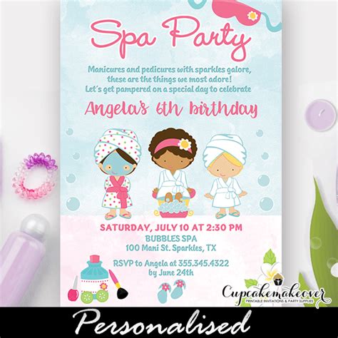 Girls Spa Party Invitations - Personalized - Cupcakemakeover