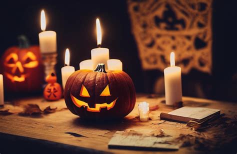 Premium AI Image | Halloween pumpkin with candles