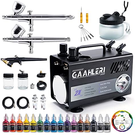 Gaahleri Airbrush Kit with Compressor Air Tank 1L Professional 3 Airbrush Gun Double Outlet ...