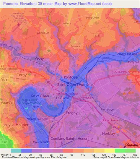 Elevation of Pontoise,France Elevation Map, Topography, Contour