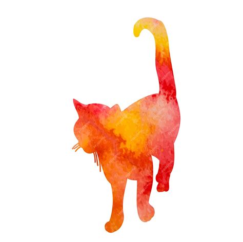 Premium Vector | White background orange watercolor silhouette cat