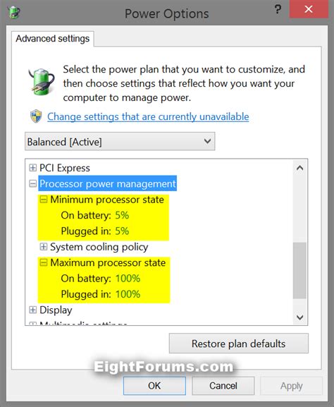 Power Options - Add or Remove "Min/Max processor state" | Windows 8 ...