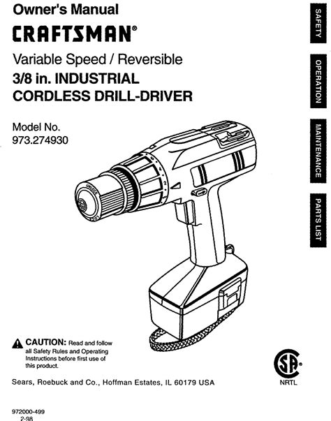 Craftsman 973274930 User Manual 3/8 CORDLESS DRILL DRIVER Manuals And Guides 98100017