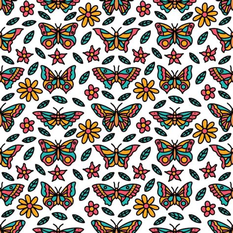 Premium Vector | Butterfly doodle colorful seamless pattern